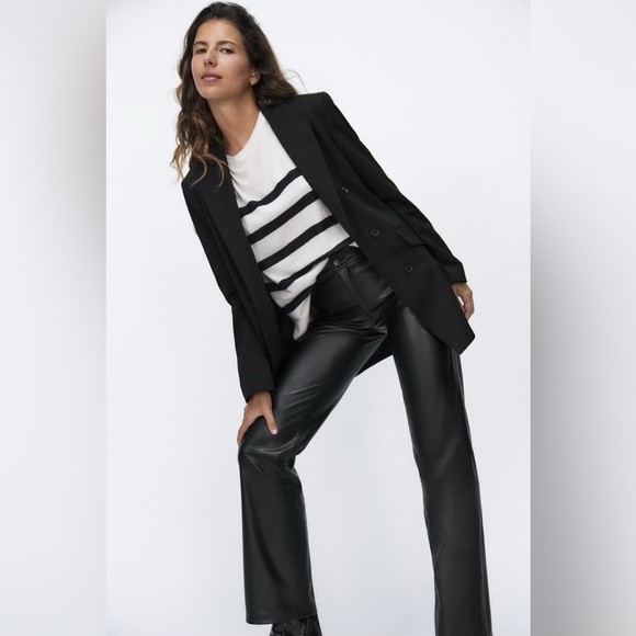 Zara High Rise Straight Leg Vegan Leather Pant Black - Picture 2 of 12
